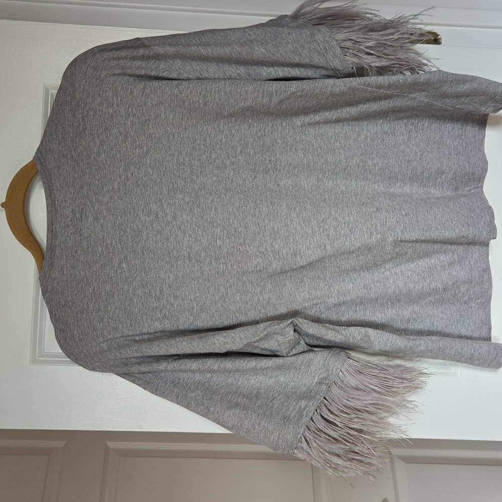 No. 21 Glamorous Gray 3/4 Sleeve Top W/ Feather Cuffs. 100% Cotton EUC XL - Picture 2 of 7